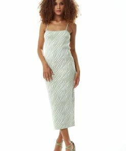 Liquorish Knitted Dress in Sage Green and White Zebra Pattern
