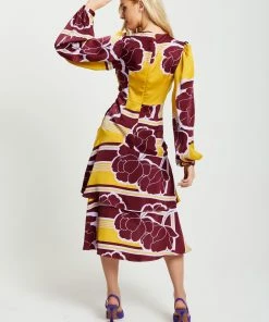 Liquorish Geometric Floral Print Midi Wrap Dress in Mustard and Burgundy - Multicolour -Liquorish Sales Store 78f4b67011f343c3869dc486f9cc78fb scaled