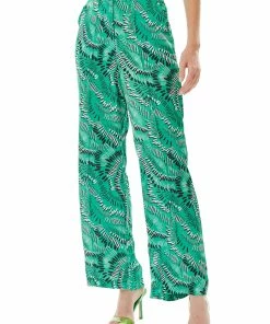 Liquorish Abstract Print Wide Leg Trousers in Green