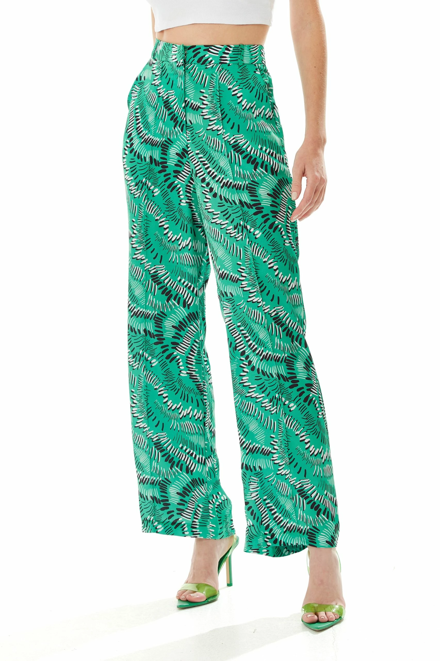 Liquorish Abstract Print Wide Leg Trousers in Green 3 Liquorish Abstract Print Wide Leg Trousers in Green