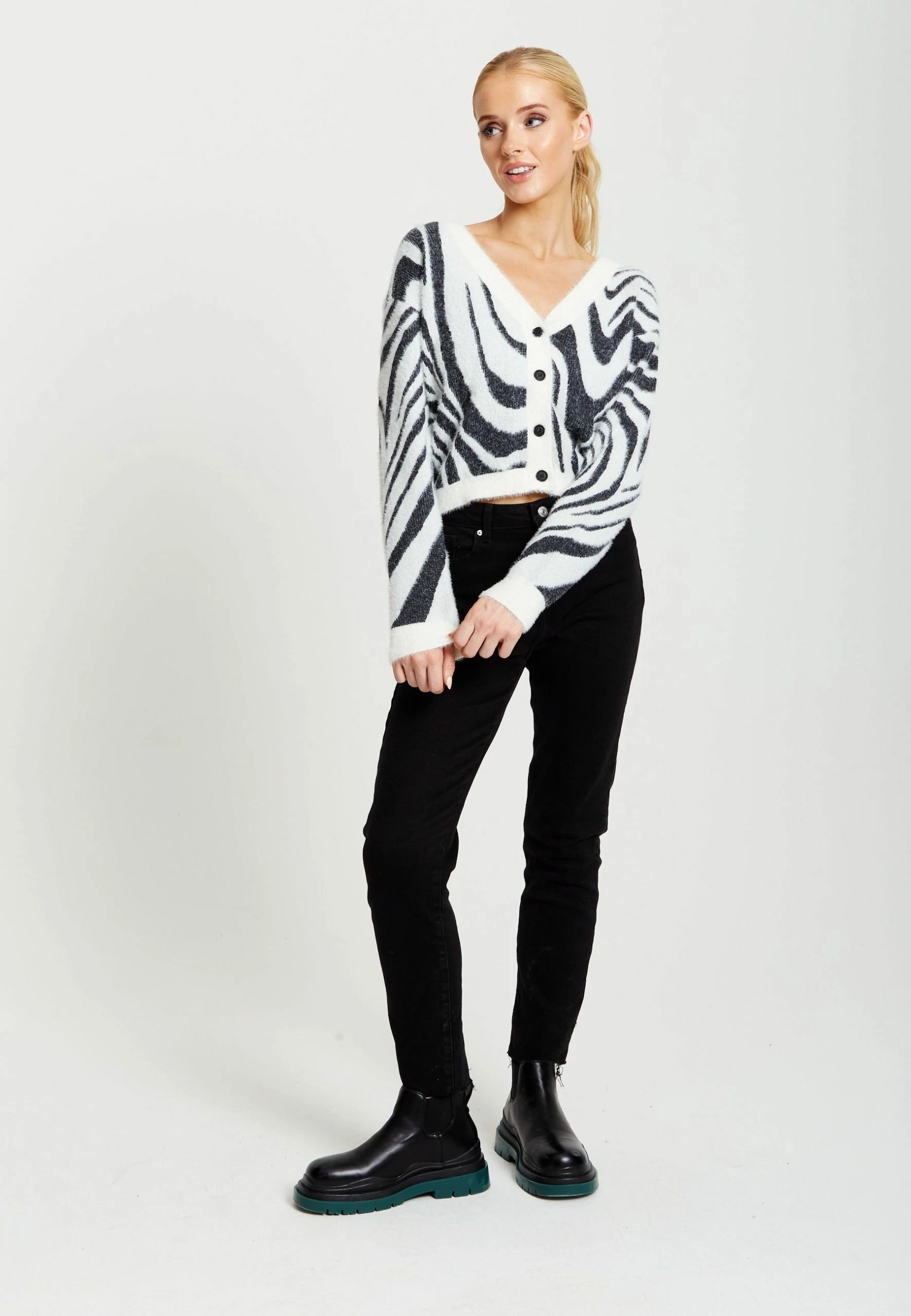 Liquorish Fluffy Black and White Cardigan - Black/White 4 Liquorish Fluffy Black and White Cardigan - Black/White - Image 2