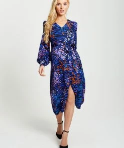 Liquorish Vivid Zebra Print Button up Midi Dress - Multicolour