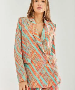 Liquorish Orange Scribble Print Blazer