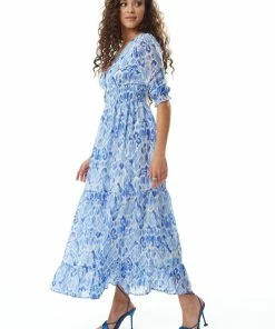 Liquorish Abstract Print Maxi Chiffon Dress in Blue and White -Liquorish Sales Store 7e9004cbba0c442a80fc044e72003c79 scaled