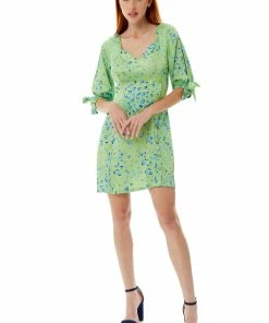 Liquorish Animal Print Mini Dress With a Back Tie Up in Mint - Green