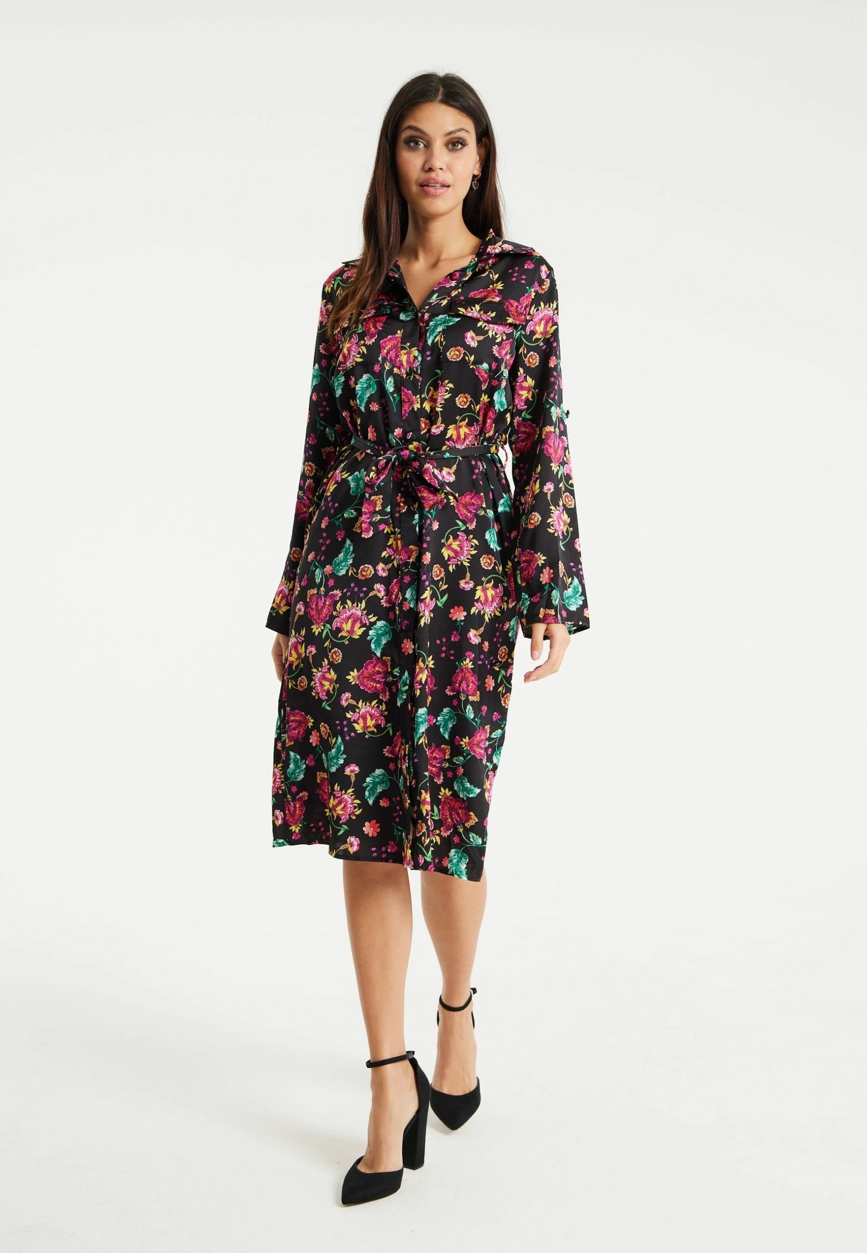 Liquorish Floral Print Shirt Dress in Multicolour & Black 5 Liquorish Floral Print Shirt Dress in Multicolour & Black - Image 3