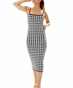 Liquorish Knitted Dress in Black and White Check - Black/White
