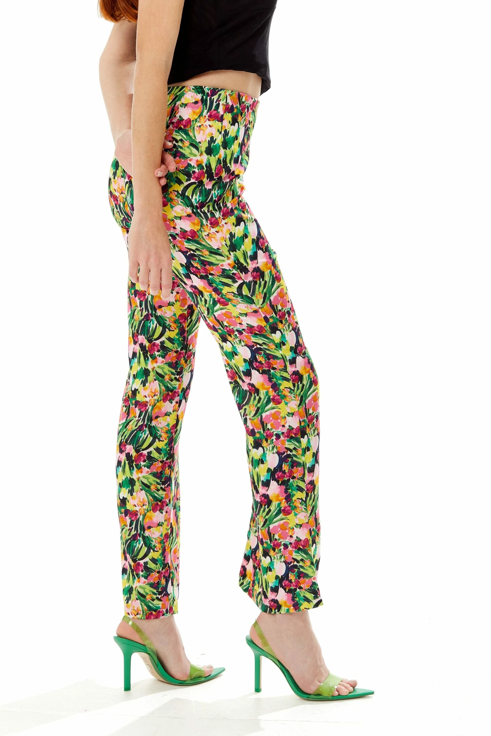 Liquorish High Waist Trousers in floral print - Multicolour 5 Liquorish High Waist Trousers in floral print - Multicolour - Image 3
