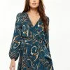 Liquorish Scribble Print Mini Wrap Dress with Long sleeves in Dark Green -Liquorish Sales Store 821a65b09e7248bda89220d98c7022d8