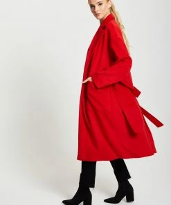 Liquorish Belted Longline Coat in Red -Liquorish Sales Store 827430c62d134b36869afec4d2b55882 scaled