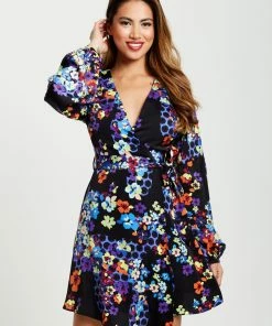 Liquorish Speckle Floral Print Mini Wrap Dress - Multicolour