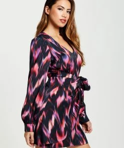 Liquorish Abstract Ikat Print Mini Wrap Dress in Black and Pink -Liquorish Sales Store 83c395f18ba9460db923985059fa073b scaled