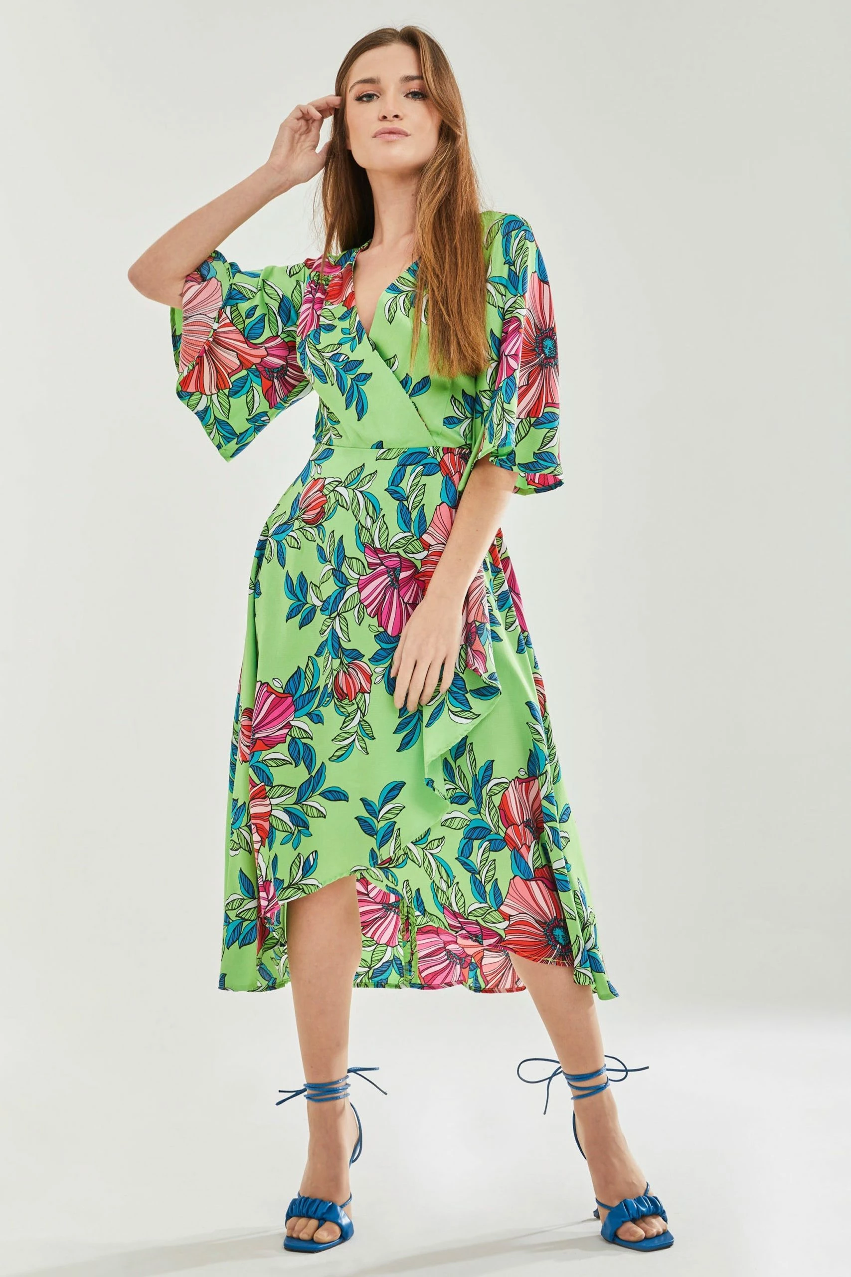 Liquorish Green Floral Midi Wrap Dress 3 Liquorish Green Floral Midi Wrap Dress