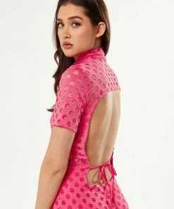 Liquorish Midi Dress with High Neck, Short Sleeves and Open Back Detail in Pink 11 Liquorish Midi Dress with High Neck, Short Sleeves and Open Back Detail in Pink -Liquorish Sales Store 85edde3b25724bac977e31a8c203bb14