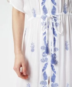 Liquorish White Maxi Beach Dress with Blue Pineapple Embroidery -Liquorish Sales Store 8662c3d6a398475eb57f2116e08d47b2 scaled