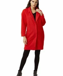 Liquorish Bouclè Coat in Red