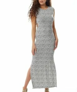 Liquorish Black and White Small Scale Spot Print Jersey Maxi Dress with Cut out details - Black/White