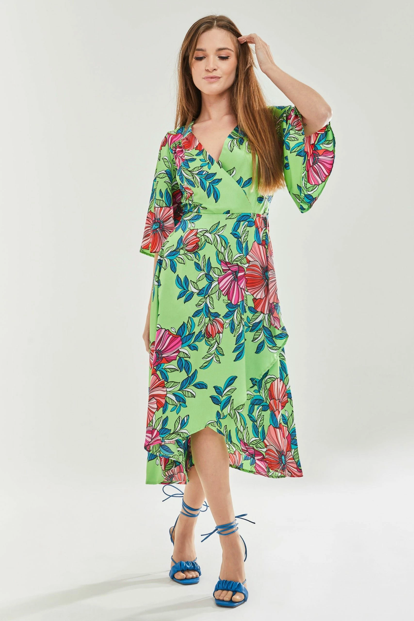 Liquorish Green Floral Midi Wrap Dress 4 Liquorish Green Floral Midi Wrap Dress - Image 2
