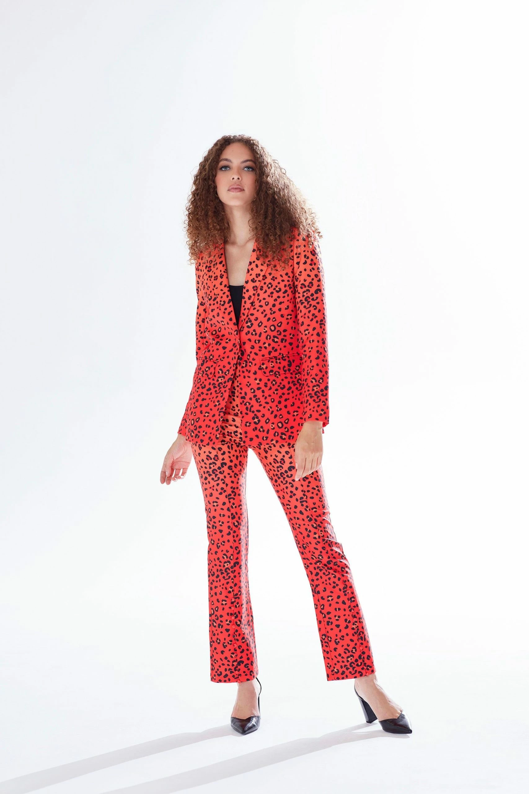 Liquorish Leopard Print Ombre Suit Trousers in Red, Orange and Black 4 Liquorish Leopard Print Ombre Suit Trousers in Red, Orange and Black - Image 2