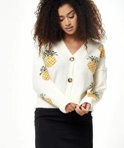 Liquorish Pineapple Pattern Cardigan - Cream