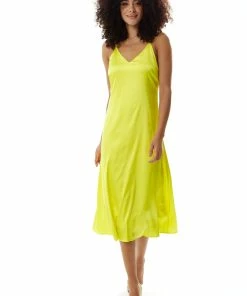 Liquorish Yellow Satin Midi Dress