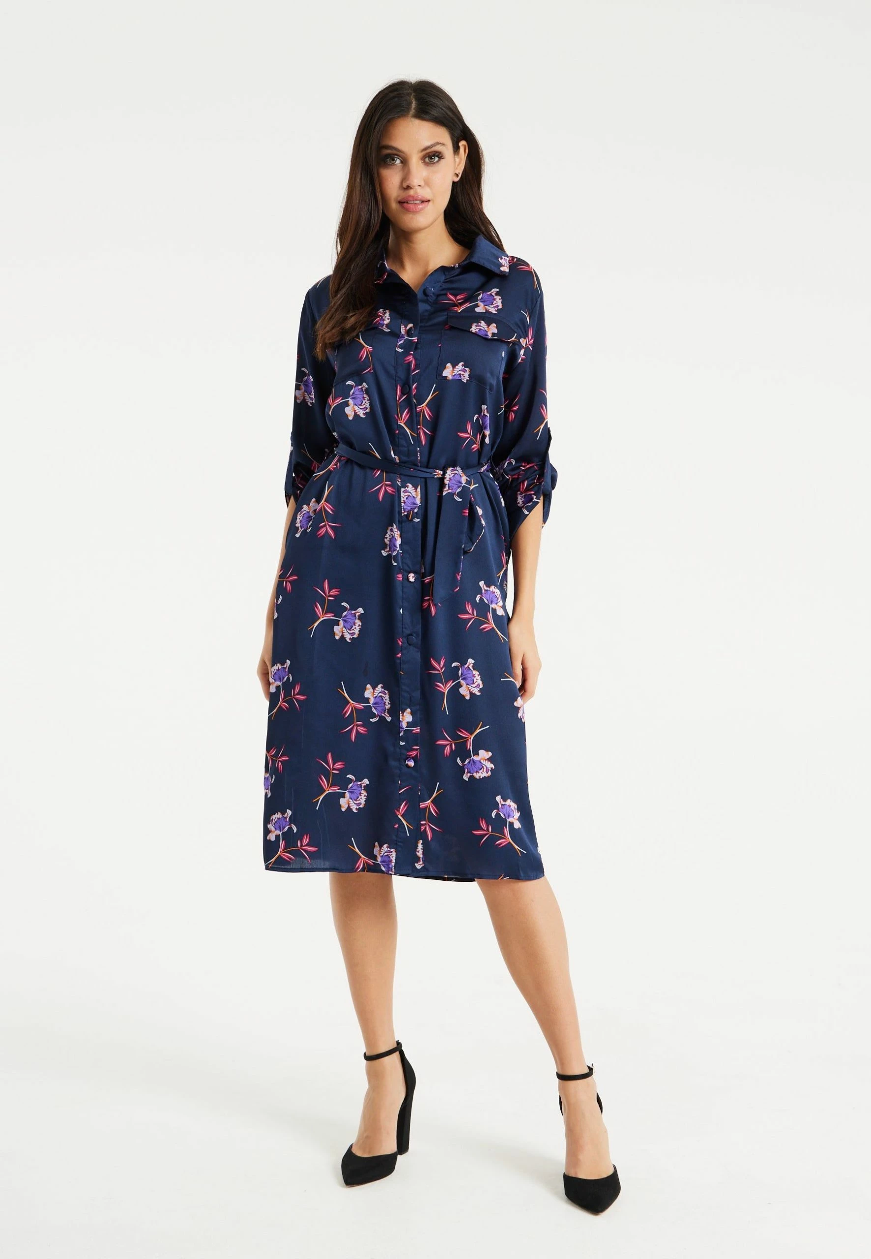 Liquorish Floral Print Shirt Dress in Navy 4 Liquorish Floral Print Shirt Dress in Navy - Image 2
