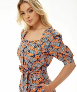 Liquorish Orange Floral Midi Dress with Waist Tie -Liquorish Sales Store 934d519eb38c4b1caa91ba49002765a7 scaled