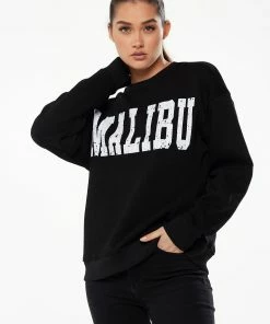Liquorish Sweatshirt with Malibu Print in Black