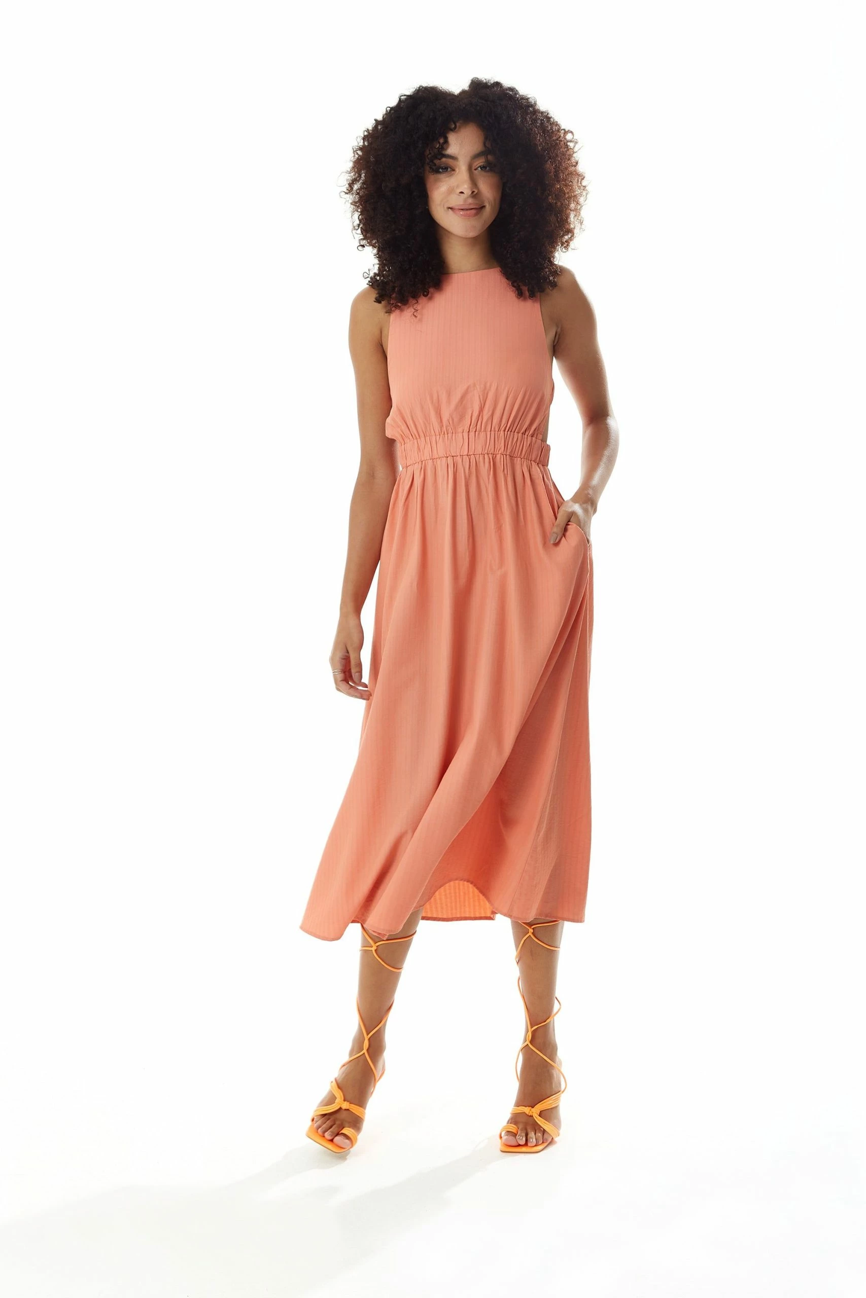 Liquorish Orange Midi Dress with Open Back and Elasticated Waist 3 Liquorish Orange Midi Dress with Open Back and Elasticated Waist