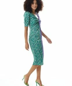 Liquorish Green and Purple Abstract Print Knot Front Midi Dress - Lilac -Liquorish Sales Store 9999cc297790455c8d3992491a6c09bc scaled
