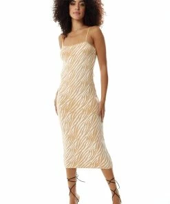 Liquorish Knitted Dress in Cream and White Zebra Pattern