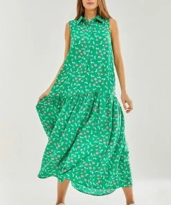 Liquorish Oversized Cherry Print Maxi Dress in Green