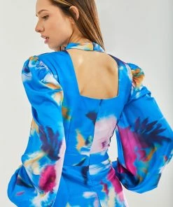 Liquorish Blue Floral Satin Cut Out Back Midi Dress -Liquorish Sales Store 9ce16b9de0eb4e42afd9c1ce05d1ec45