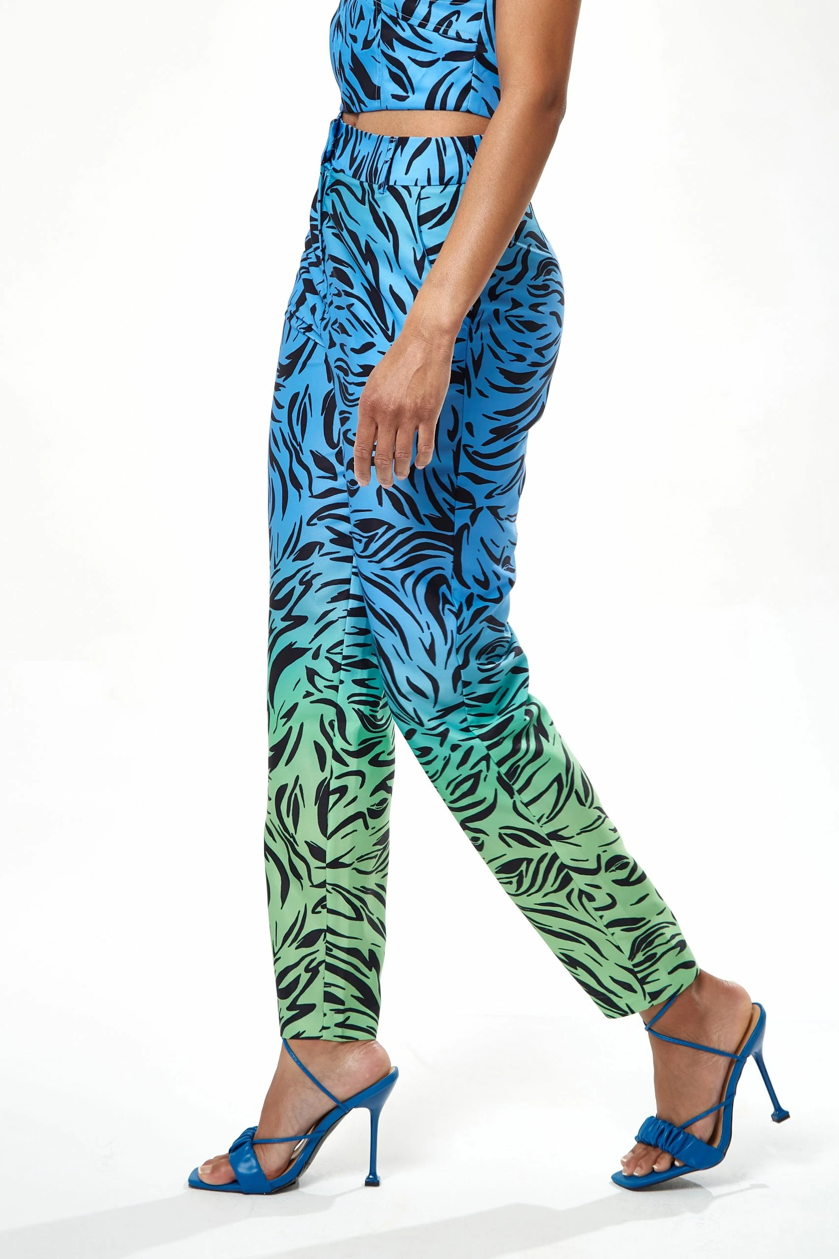 Liquorish Zebra Print Ombre Trosuers in Blue and Green 5 Liquorish Zebra Print Ombre Trosuers in Blue and Green - Image 3