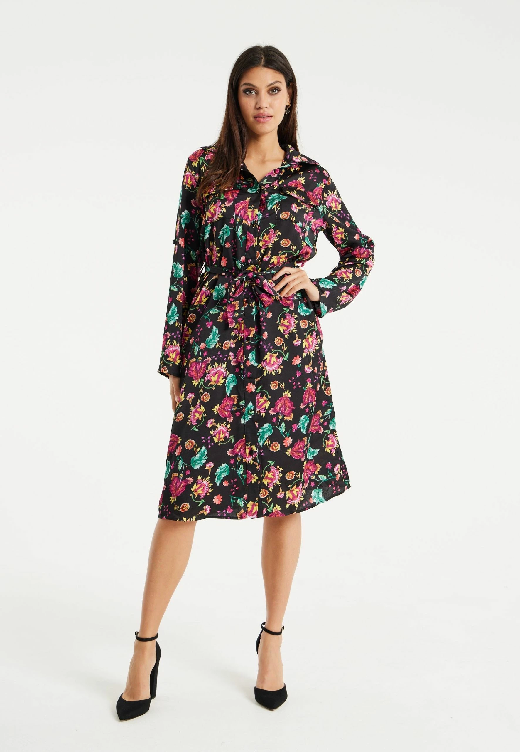 Liquorish Floral Print Shirt Dress in Multicolour & Black 3 Liquorish Floral Print Shirt Dress in Multicolour & Black
