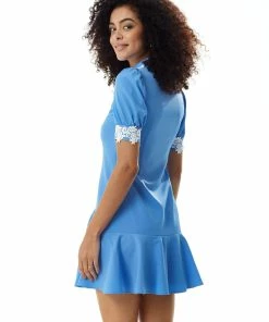 Liquorish Fitted Mini Dress with Lace Details on Collar and Sleeves in Blue -Liquorish Sales Store a154b6f5225a476b89c9e8fc03e1bb15 scaled