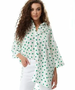Liquorish Green Heart Print Shirt in White