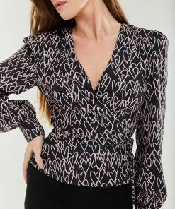 Liquorish Heart print Wrap Top in Black -Liquorish Sales Store a278405d7f9a4a4d8533712ffbd20e1b
