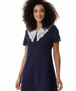 Liquorish Navy Mini Dress with Lace Collar