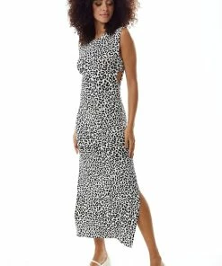 Liquorish Black and White Animal Print Jersey Maxi Dress with Cut out details - Black/White