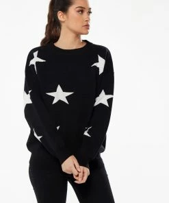 Liquorish Star Pattern Jumper in Black & White - Black/White