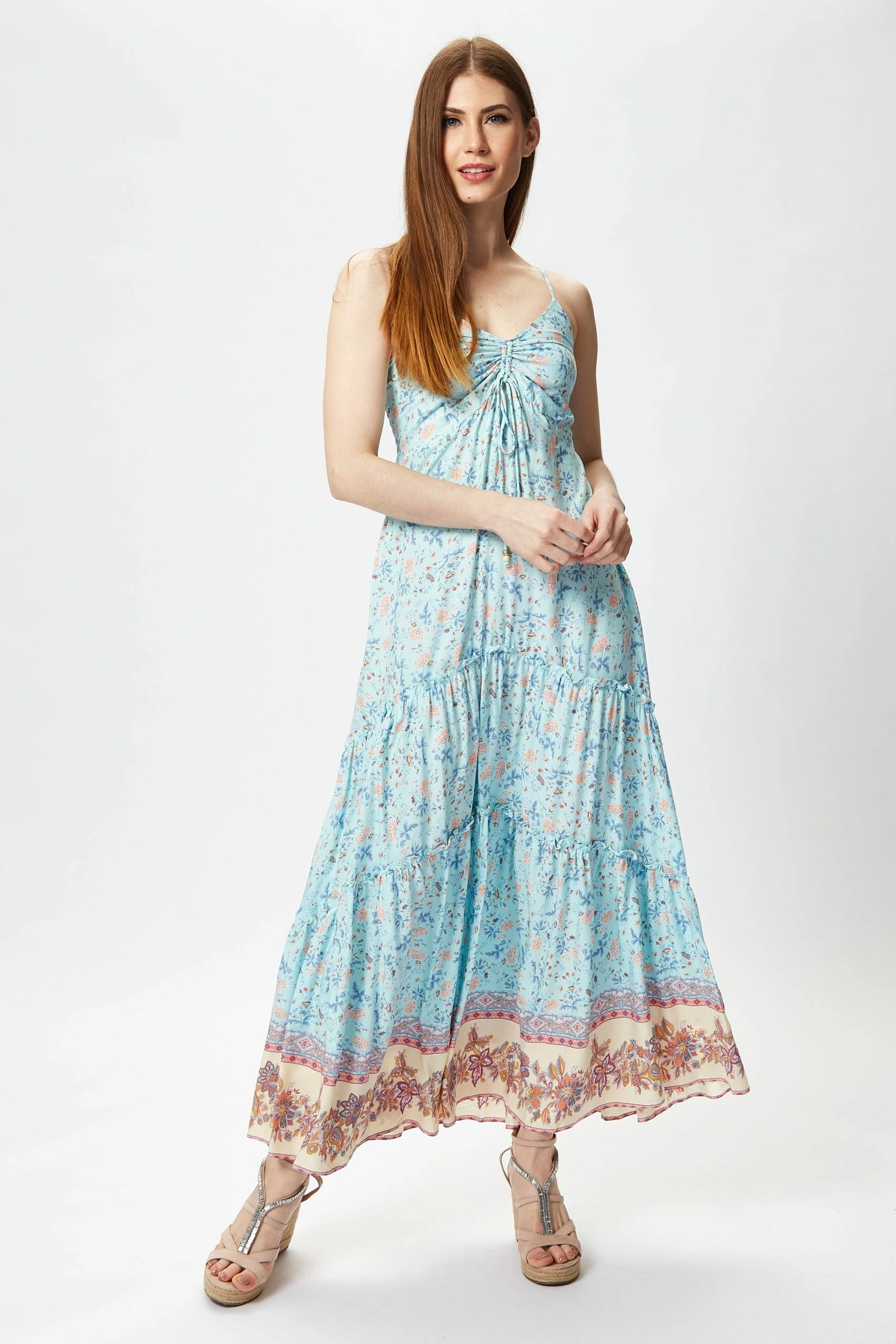 Liquorish Light Blue Floral Cami Maxi Dress with Contrast Hem - Multicolour 4 Liquorish Light Blue Floral Cami Maxi Dress with Contrast Hem - Multicolour - Image 2