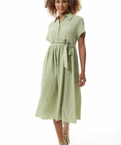 Liquorish Sage Green Cherry Print Midi Dress