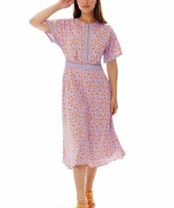 Liquorish Cheetah Print Midi Dress with Mesh Detailing in Lilac and Orange