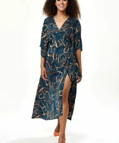 Liquorish Scribble Print Maxi Wrap Dress with Kimono Sleeves in Dark Green -Liquorish Sales Store aba073d077f84443b53ba98e1bb6a838 scaled