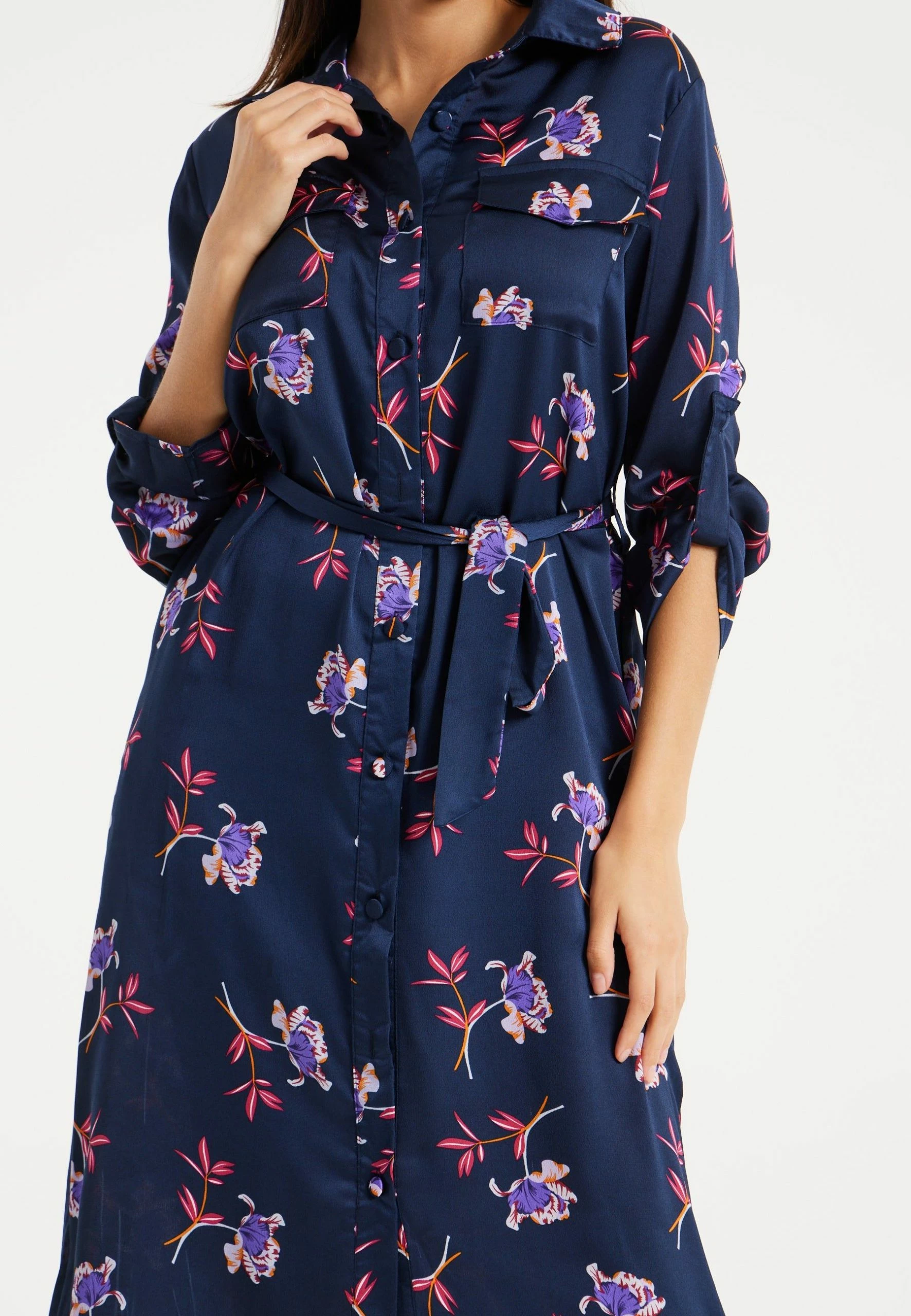 Liquorish Floral Print Shirt Dress in Navy 8 Liquorish Floral Print Shirt Dress in Navy - Image 6
