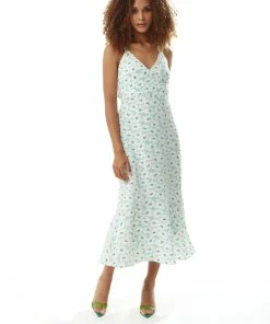 Liquorish Green Floral Midi Dress with Open Back