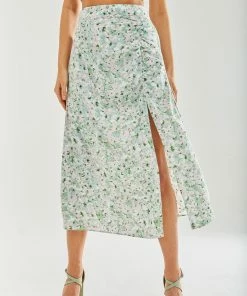 Liquorish Green Floral Midi Skirt