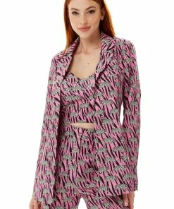 Liquorish Mixed Animal Print Blazer in Purple