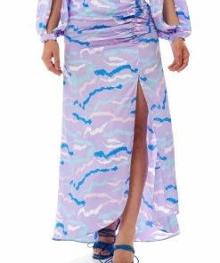 Liquorish Abstract Print Gathered Front Maxi Skirt - Lilac